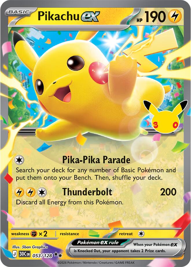 Pokémon TCG: 30th Celebration Pikachu ex 053/128