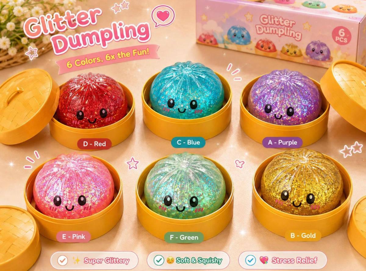 Glitter Bao Bun Squeeze Squishy in Steamer Cup | Kawaii Dumpling Fidget Toy